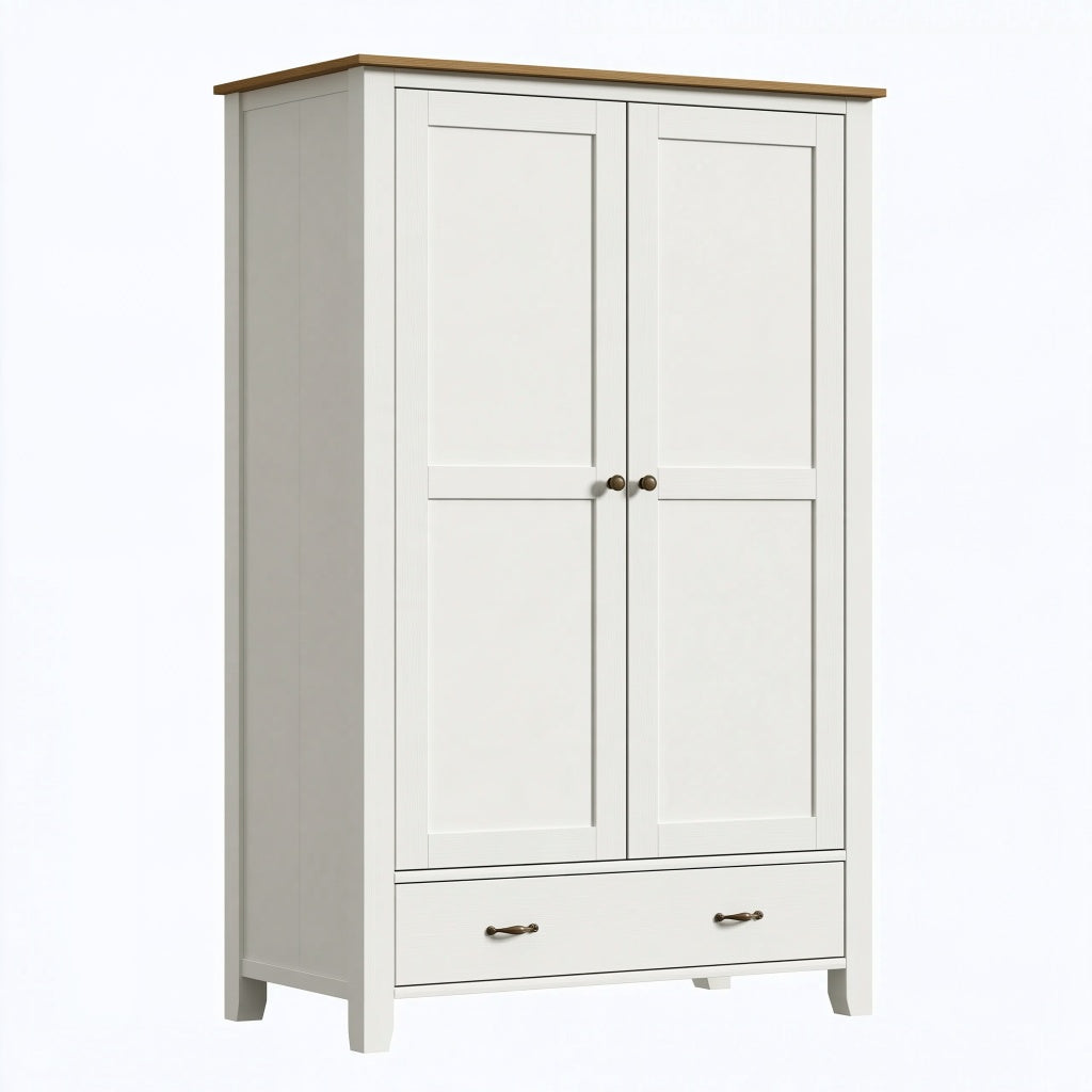 Kleiderschrank 90 x 55 x 190 cm Holz Weiß Braun mit Schublade Landhausstil