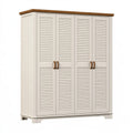Kleiderschrank 180 x 60 x 200 cm aus Holz in Cremeweiß/Braun mit Lamellentüren im Landhausstil
