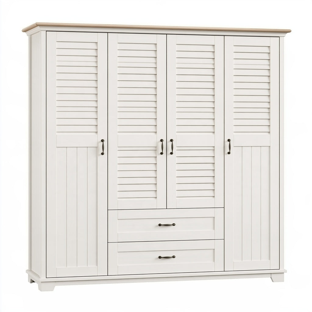 Kleiderschrank 180 x 60 x 200 cm Weiß Holzwerkstoff mit Lamellentüren und Schubladen
