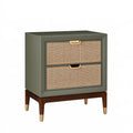 Nachttisch 60 x 40 x 70 cm aus Holz und Rattan in Grün - mit 2 Schubladen im Retro-Stil