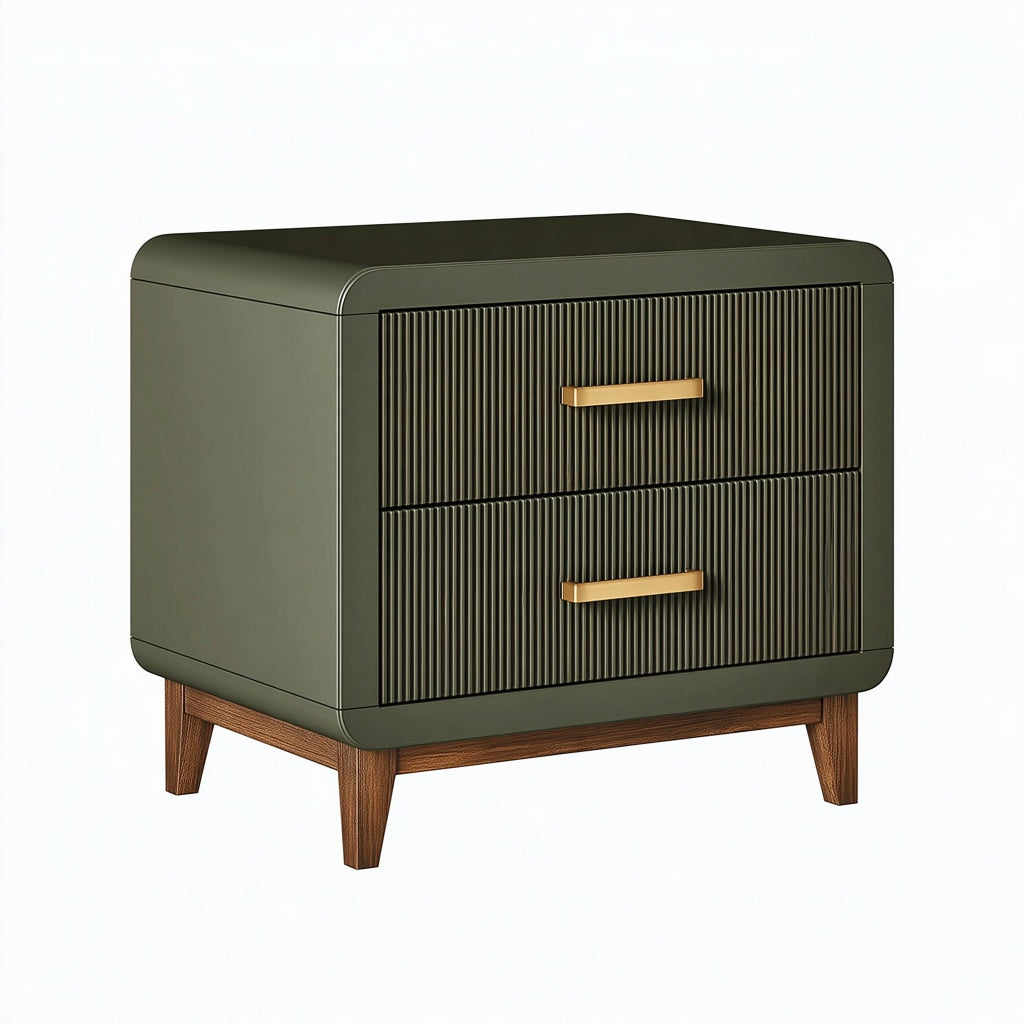Nachttisch 60 x 40 x 60 cm aus Holzwerkstoff in Olivgrün mit 2 Schubladen im modernen Stil
