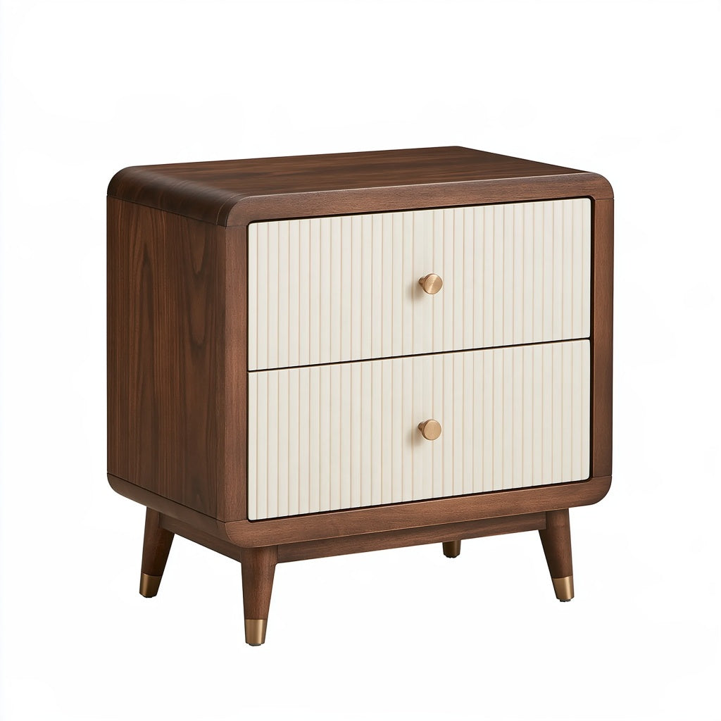 Nachttisch 60 x 40 x 65 cm Holzwerkstoff Braun Creme - Mid-Century Stil mit 2 Schubladen
