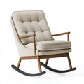 Schaukelstuhl 75 x 95 x 102 cm mit Stoffbezug in Beige und Holzarmlehnen