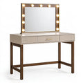 Schminktisch-Set 120 x 45 x 140 cm Holzwerkstoff Cremebraun Gold mit beleuchtetem Spiegel moderner Stil
