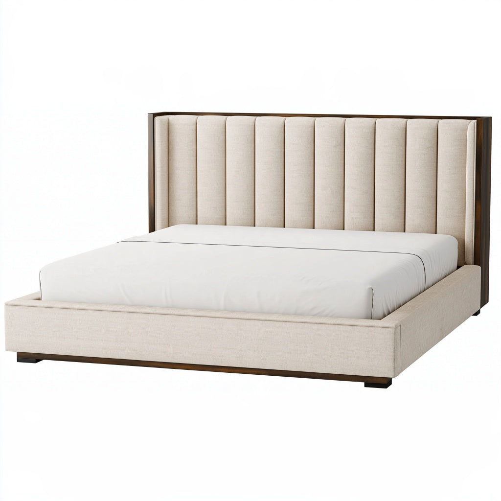 Polsterbett 180 x 200 cm Beige Holz Stoff Modern mit vertikalem Kopfteil