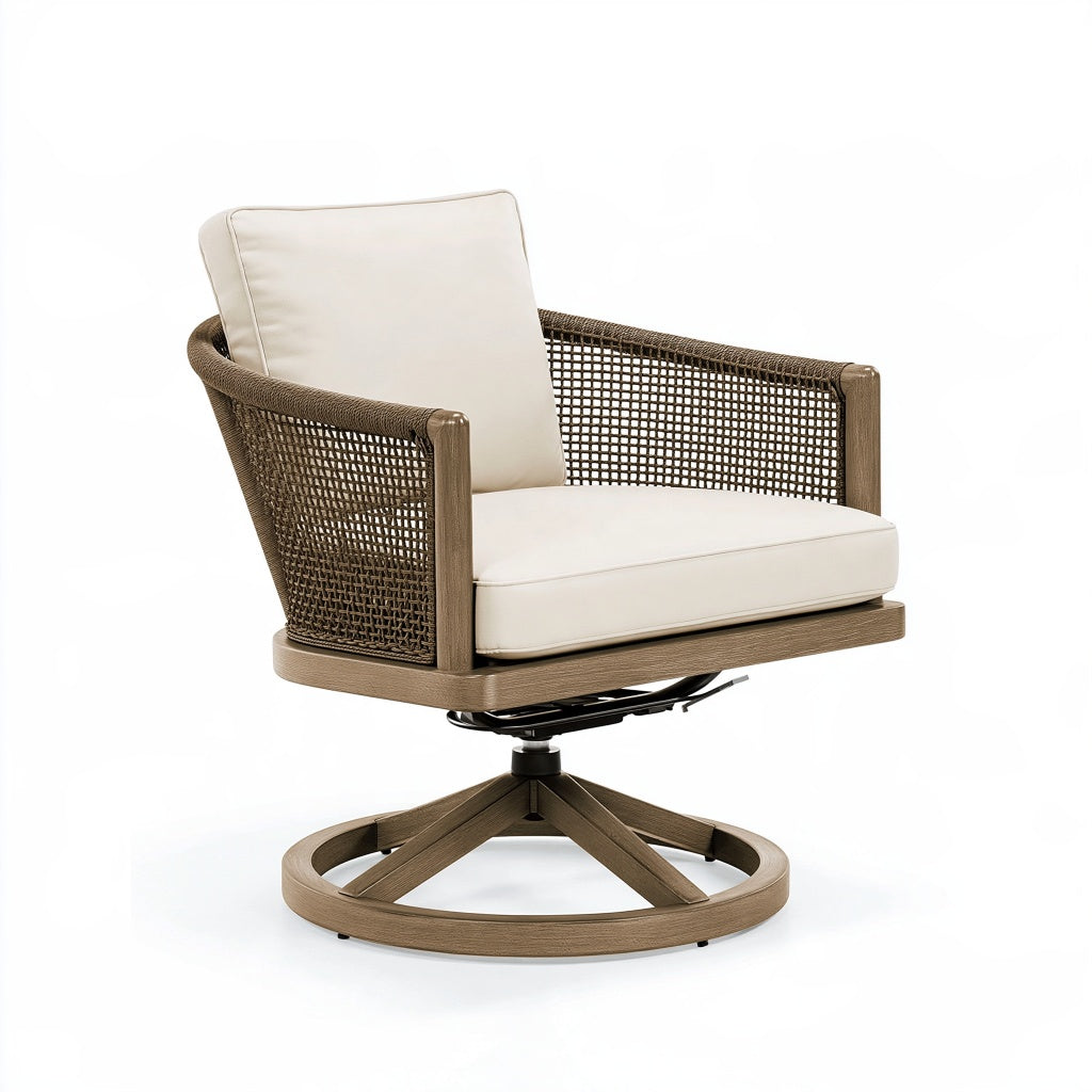 Drehsessel 85 x 80 x 90 cm aus Geflecht in Beige/Braun mit drehbarem Fuß für Terrasse