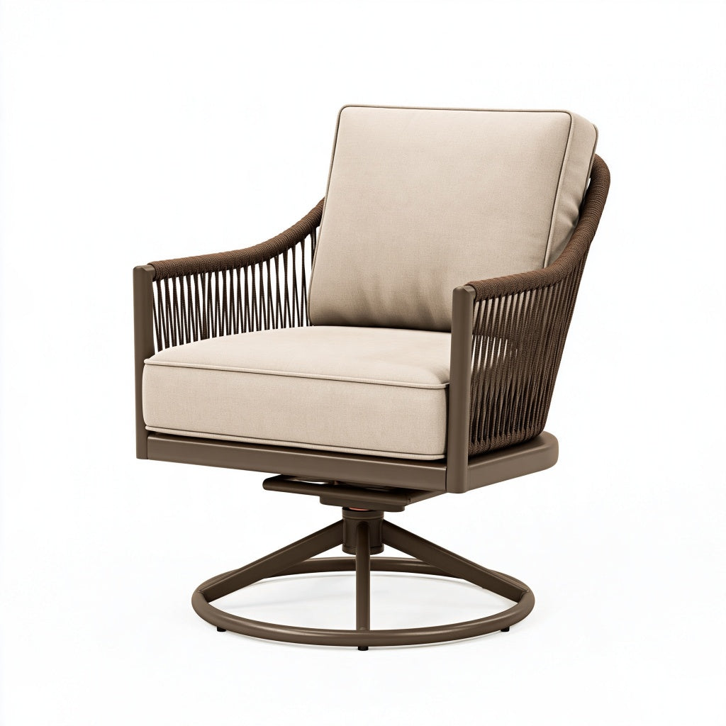 Drehsessel 78 cm x 82 cm x 96 cm Metall Seilgeflecht Beige Braun drehbar für Wohnzimmer